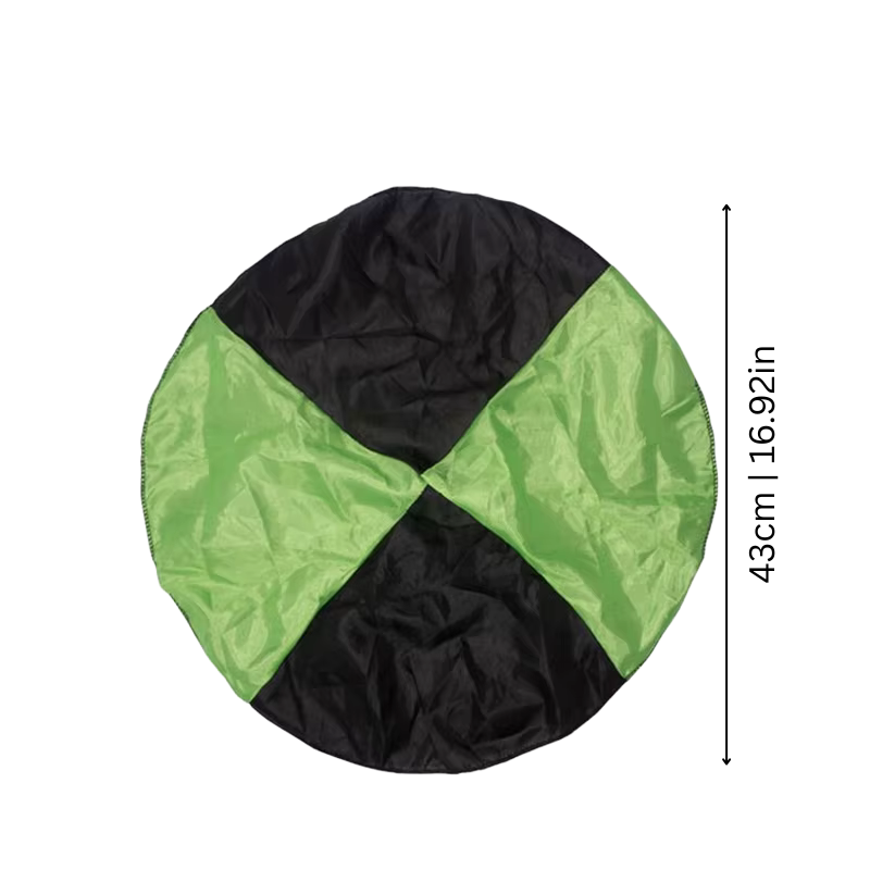 Close-up of a child's hands holding the durable tangle-free parachute toy fabric