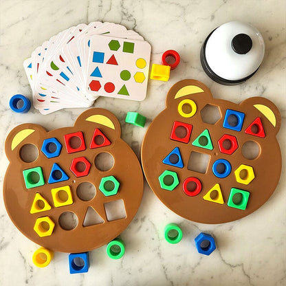 Kids playing 'Shape Matching Strategy Game' for cognitive development, an interactive educational toy