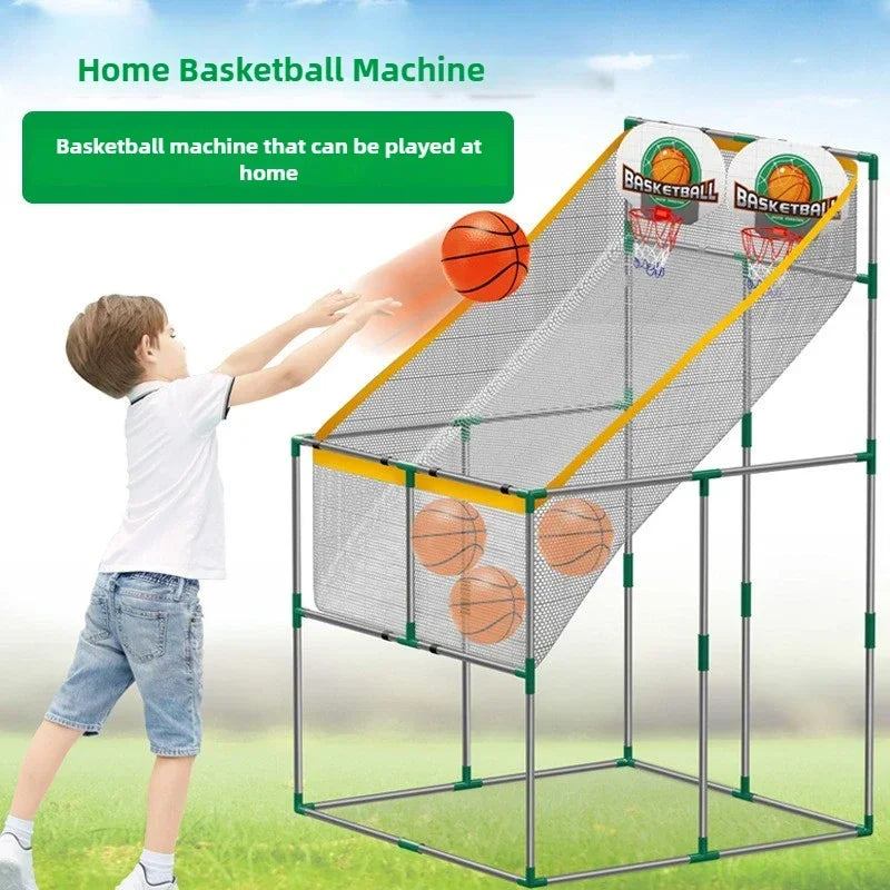 Children's indoor basketball hoop game with two hoops, promoting motor skill development.