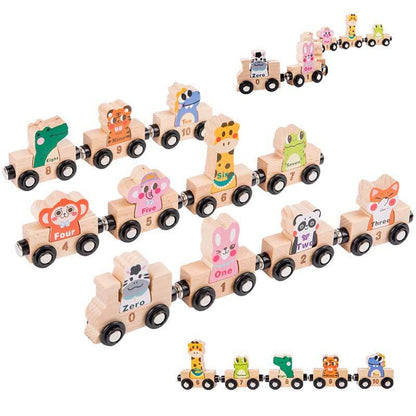 Top-down view of a complete wooden train set laid out, perfect for interactive activity toys and learning.