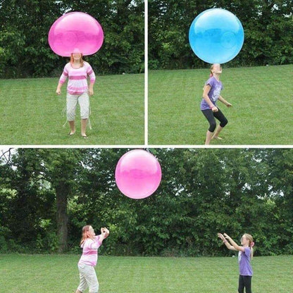Close-up of a giant bubble ball, highlighting its unique soft yet durable material for kids' play.