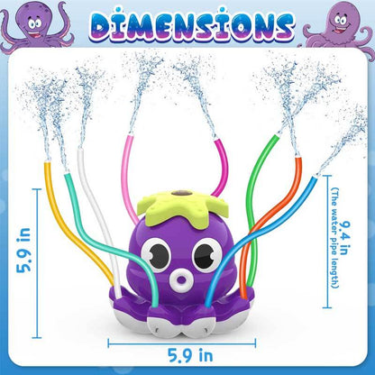 Outdoor octopus water sprinkler providing refreshing fun for children in summer.