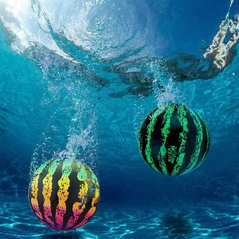 Kids playing with a vibrant underwater play ball in a swimming pool, enjoying summer water fun