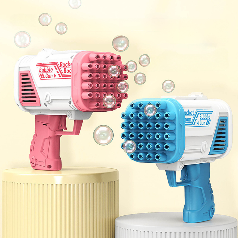 Kids playing with an automatic bubble burst maker, a fun outdoor toy for summer