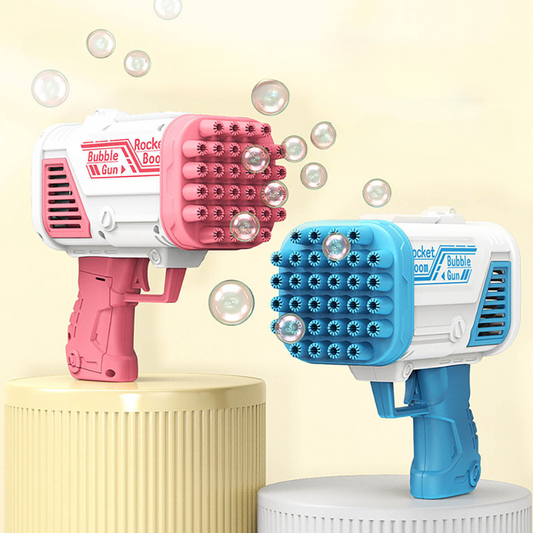 Kids playing with an automatic bubble burst maker, a fun outdoor toy for summer