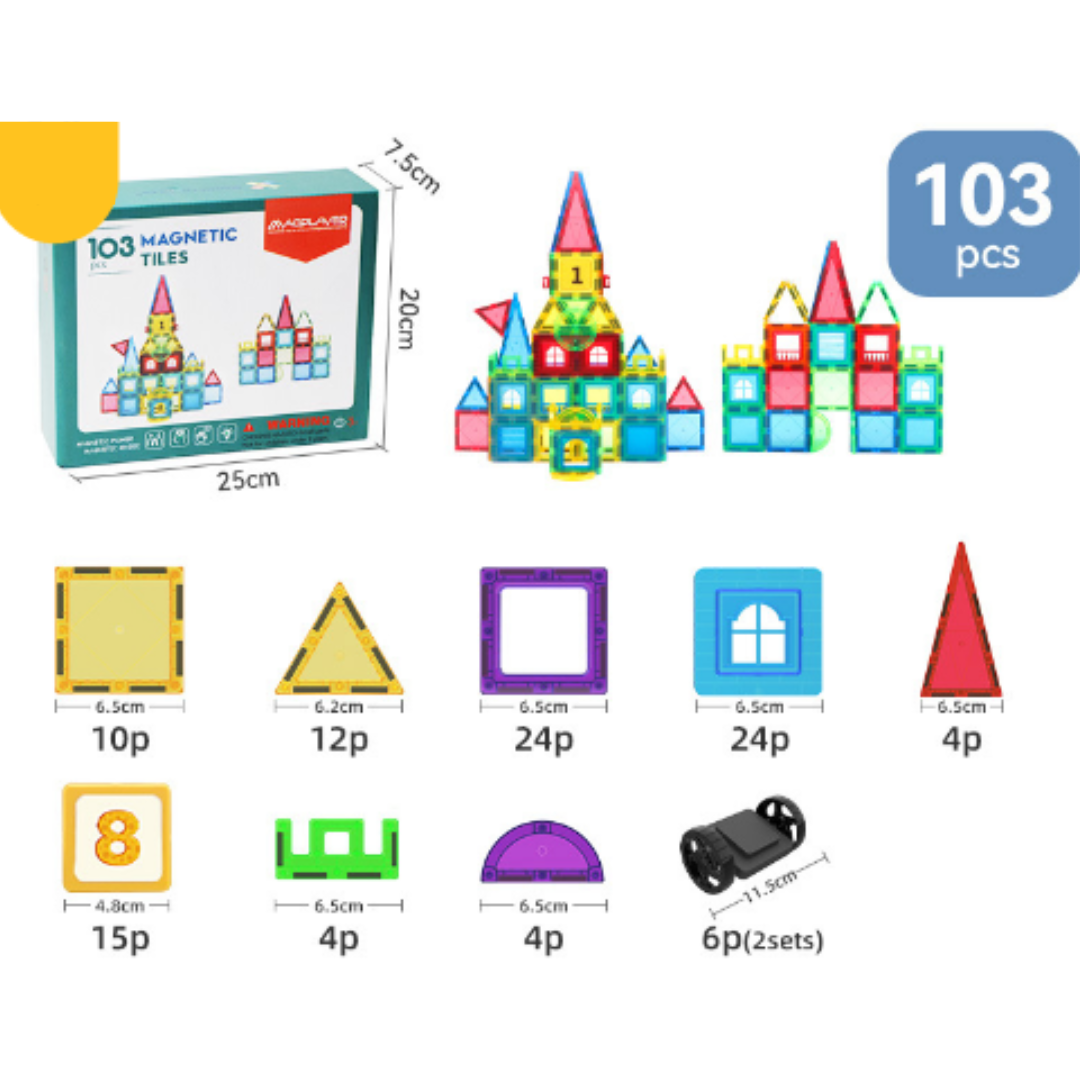 A child focused on assembling magnetic tiles into an animal shape, enhancing problem-solving and motor skills with this STEM toy.