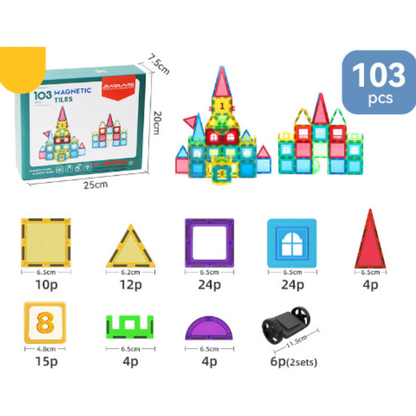 A child focused on assembling magnetic tiles into an animal shape, enhancing problem-solving and motor skills with this STEM toy.