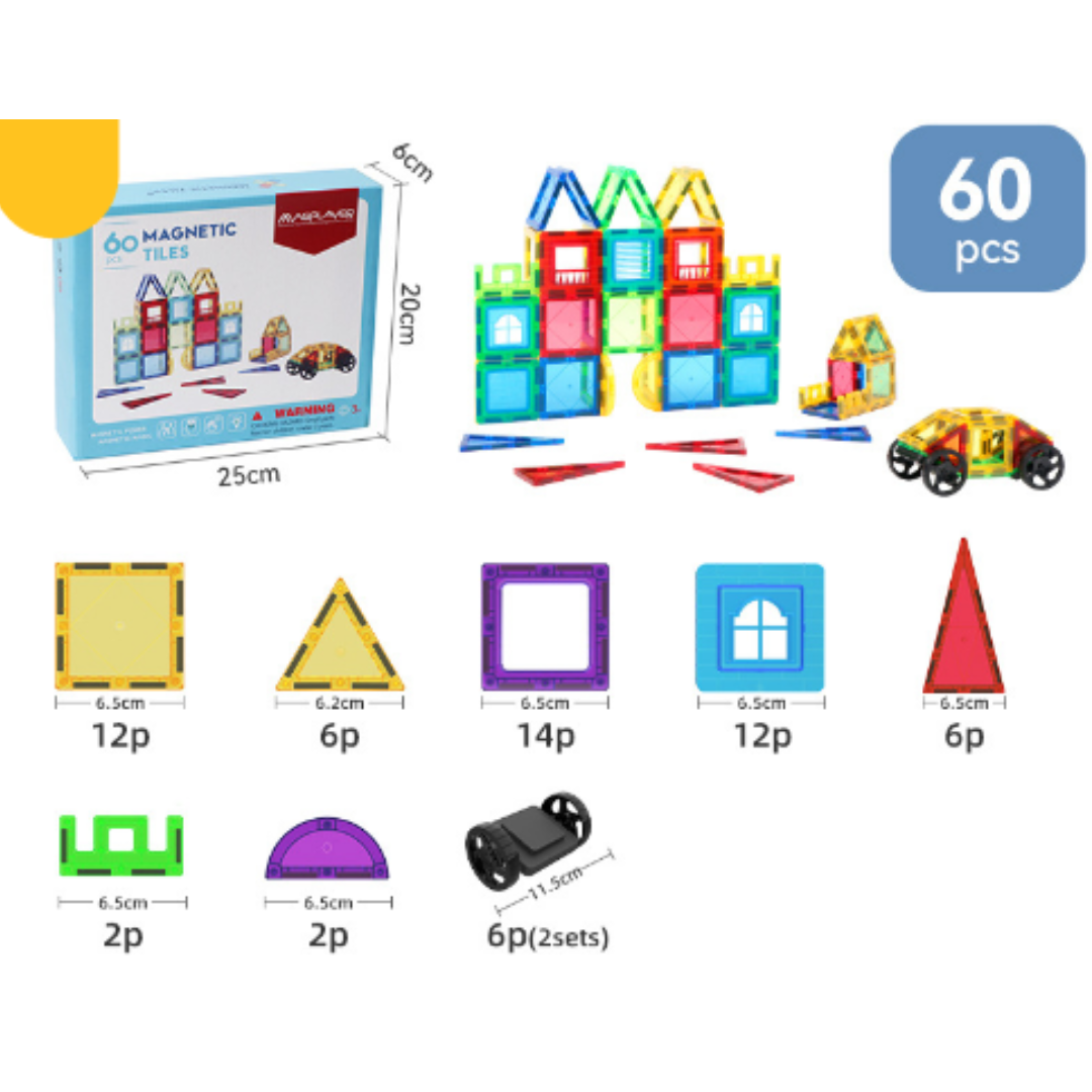 Parent and child building together with magnetic tiles, promoting family engagement and educational play with a STEM toy.