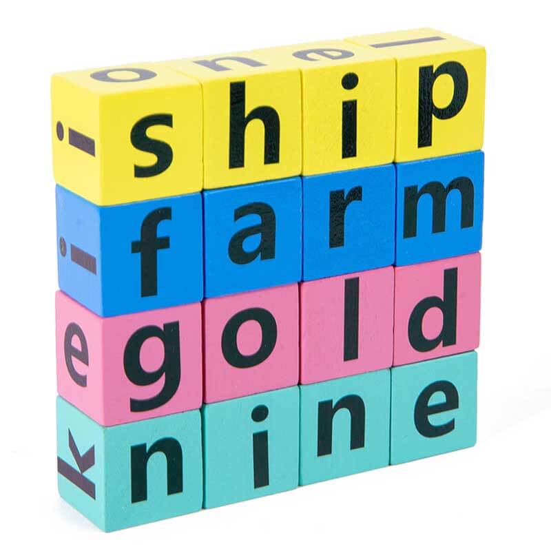 Wooden blocks spelling game promoting motor skill development & education