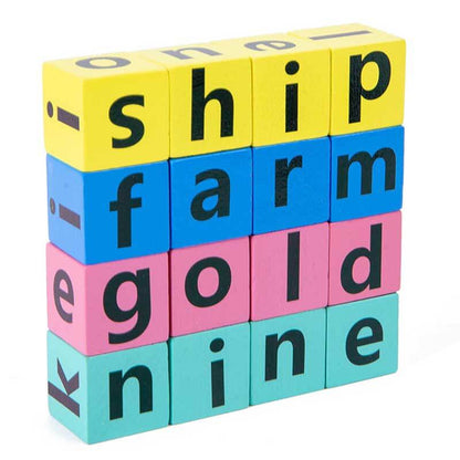 Wooden blocks spelling game promoting motor skill development & education