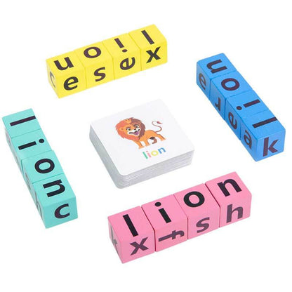 Brightly colored wooden blocks for kids' spelling and learning games