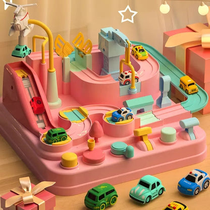 Screen-free interactive car adventure city track toy, an engaging educational game for kids.