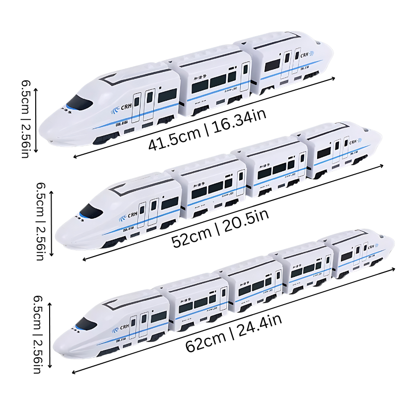 Close-up of motorized electric train toy for kids, detailed design with sound effects
