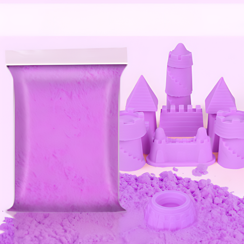 Preschooler engrossed in creative Magic Sand Playset, using animal molds and tray for fun, mess-free crafting.