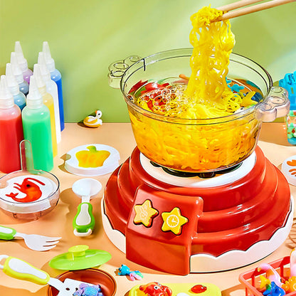 Colorful DIY Figure Set for kids' pretend play, including a magical cooking pot and craft accessories.