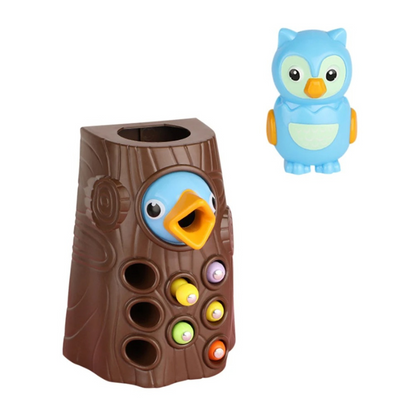 Magnetic bird feeding toy set with woodpecker, owl, and tree, enhancing fine motor skills for kids