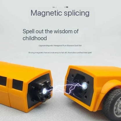 Children's hands assembling magnetic vehicle transformer robot toy, enhancing motor skills.