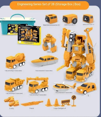 Magnetic robot toy converted from a truck, part of a fun kids' educational building set.