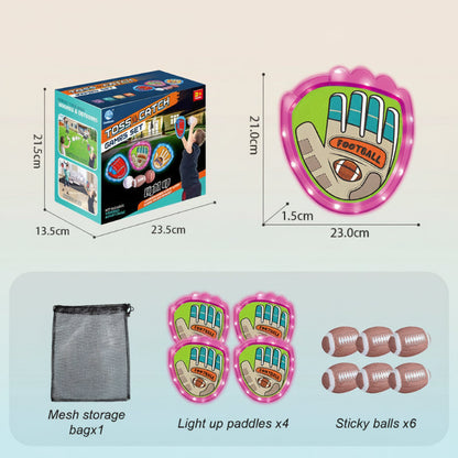 Promotional image of the sticky sports ball set, emphasizing fun outdoor games and glowing features