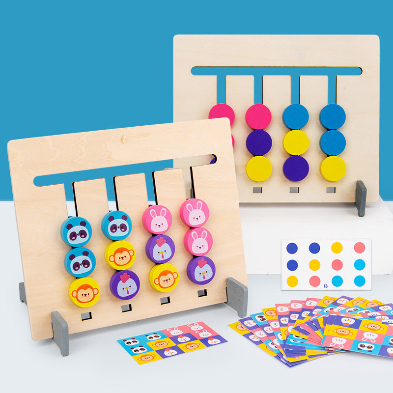 Kids playing Wooden Memory Four-Color Chess, engaging in a fun educational board game.