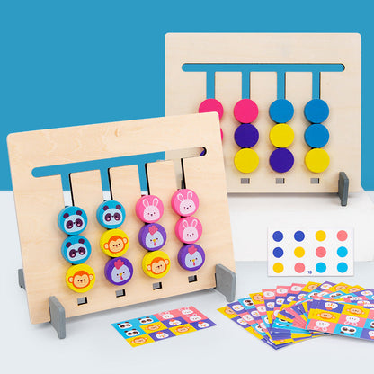 Kids playing Wooden Memory Four-Color Chess, engaging in a fun educational board game.
