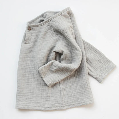 Kids' pleated linen & cotton blend t-shirt in white, perfect for baby clothing and toddler fashion