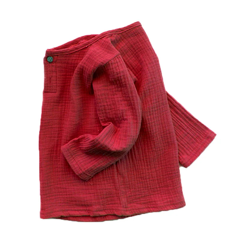 Kids' pleated linen & cotton blend t-shirt with short sleeves, warm weather baby clothing