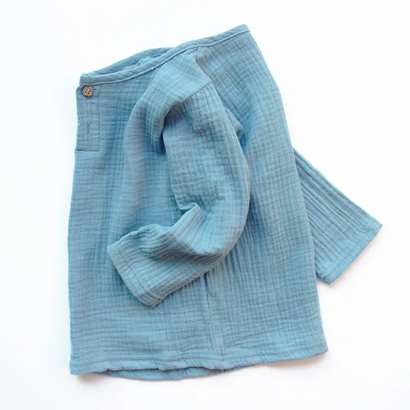 Assortment of colorful kids' pleated linen & cotton blend t-shirts, versatile toddler fashion