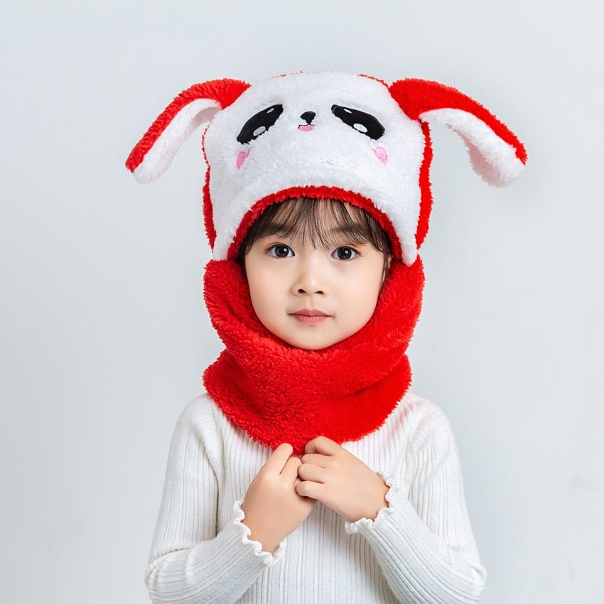Warm children's animal hooded scarf hat, ideal for playful outdoor winter adventures