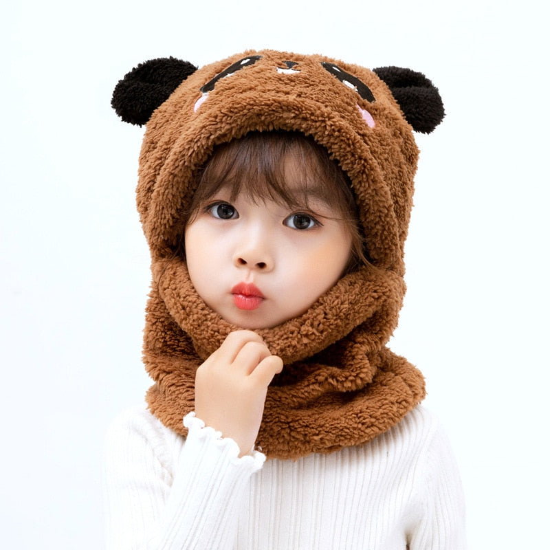 Toddler hooded scarf hat with animal face, a cozy and fun winter headwear choice