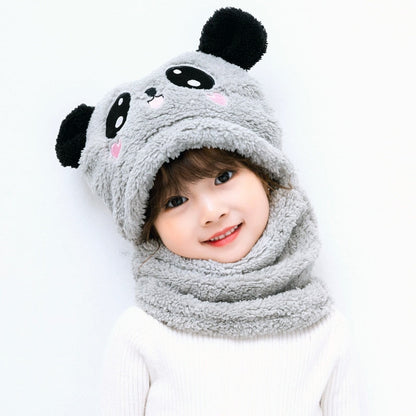 Kids' winter headwear: a plush animal hooded scarf hat in vibrant blue color