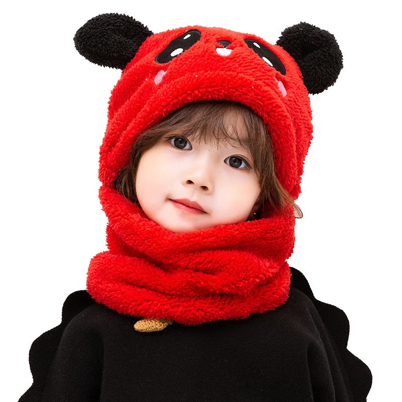 Children's plush animal winter scarf and hat, a comfortable and warm headwear solution