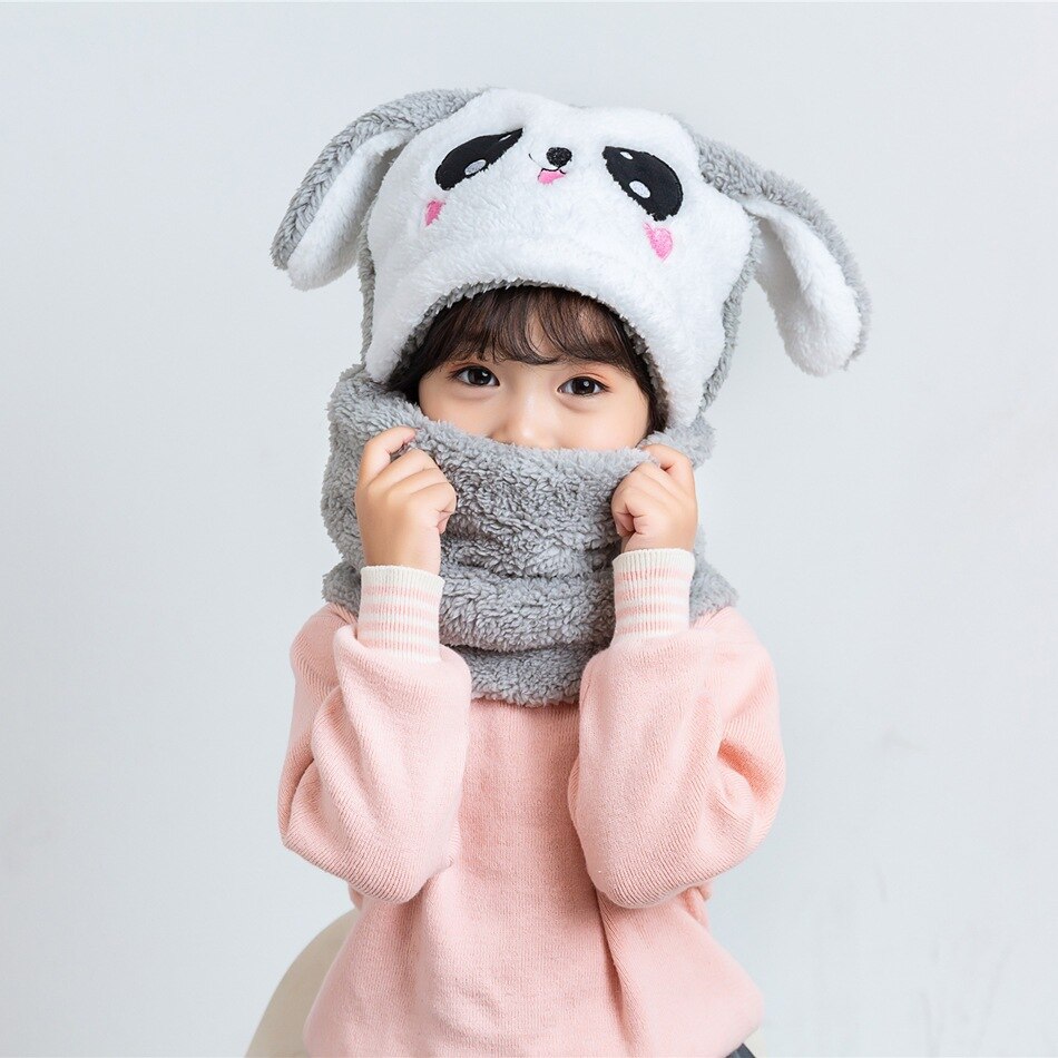 Soft toddler animal hooded scarf, cozy plush hat for children's winter warmth