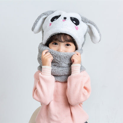 Soft toddler animal hooded scarf, cozy plush hat for children's winter warmth