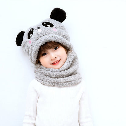 Warm kids' winter hat and scarf combo, a cute animal-themed plush headwear for toddlers
