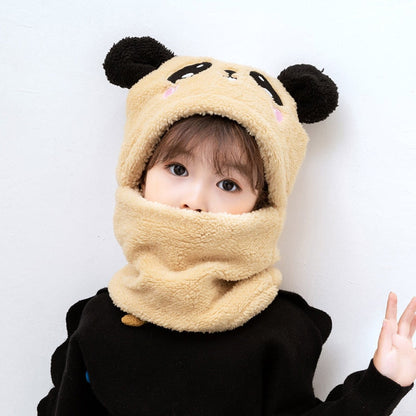 Infant plush animal hooded scarf, a soft and warm winter headwear for baby protection