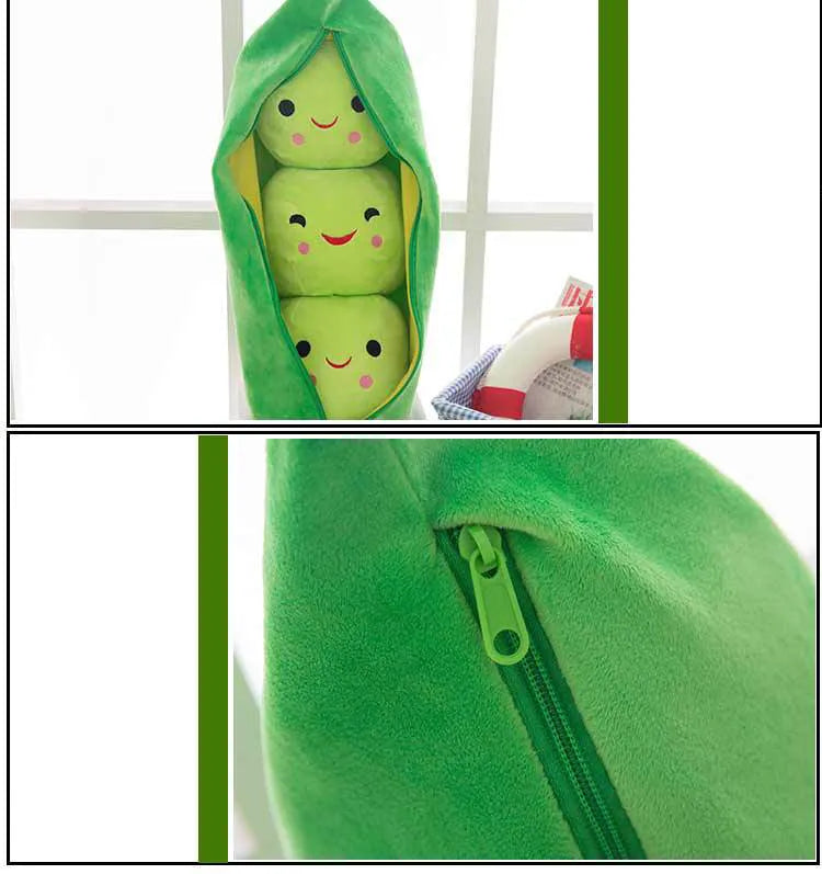 Bright green Plush Peas Doll Toy for children, a cheerful and soft playtime companion