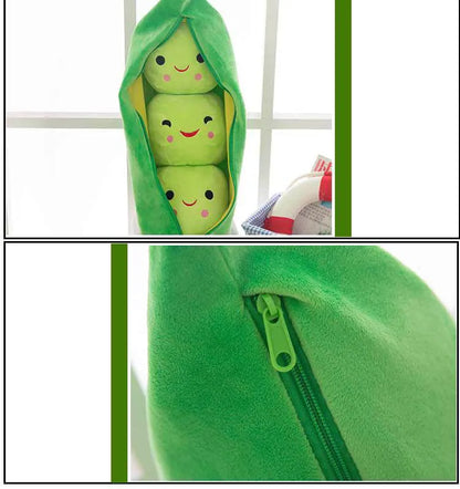 Bright green Plush Peas Doll Toy for children, a cheerful and soft playtime companion