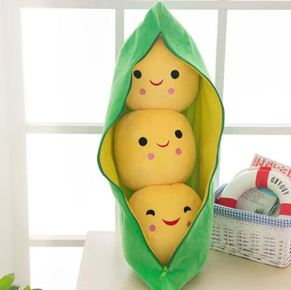 Group of Plush Pea Toys arranged playfully, ideal soft toys for nurseries and playrooms