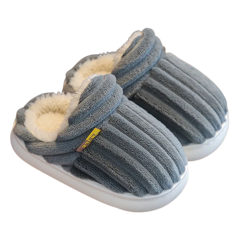 Warm indoor shoes for kids, featuring a plush design and anti-slip family slipper soles.