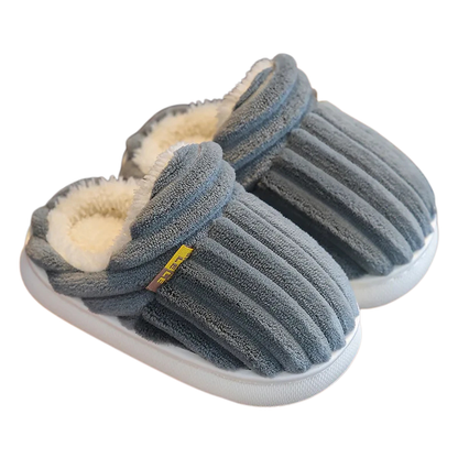Warm indoor shoes for kids, featuring a plush design and anti-slip family slipper soles.