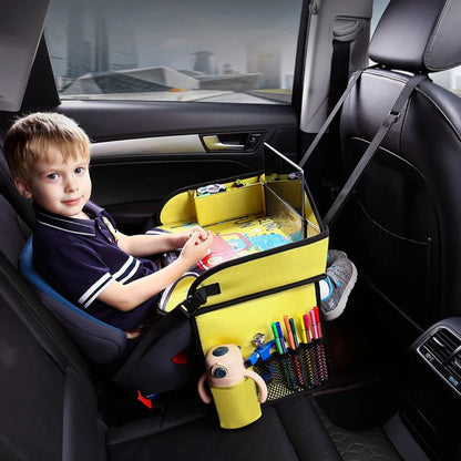Kids portable car seat travel tray table, a toddler activity table for road trips
