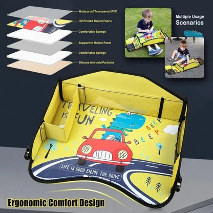Car seat accessory, a multi-functional kids' portable desk with storage compartments