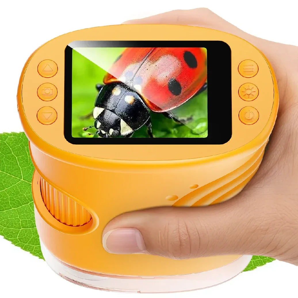 Handheld digital microscope for kids, blue and white, perfect for outdoor exploration and learning