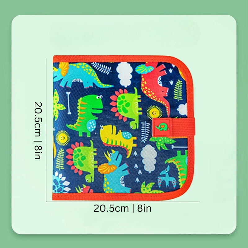 Reusable drawing board for kids with vibrant watercolor pencils, perfect for travel activities