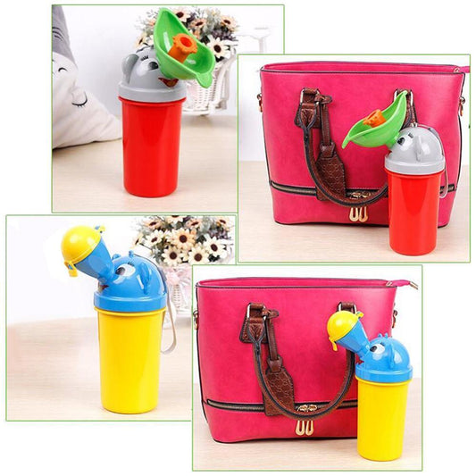Kids portable emergency travel potty urinal, compact for car trips, outdoor use, and potty training