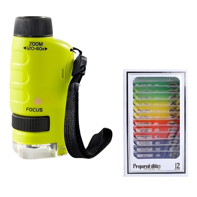 Blue portable microscope for kids with LED light, ideal for STEM and nature exploration