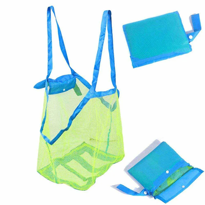 Close-up of durable mesh fabric on a childrens' beach toy storage bag