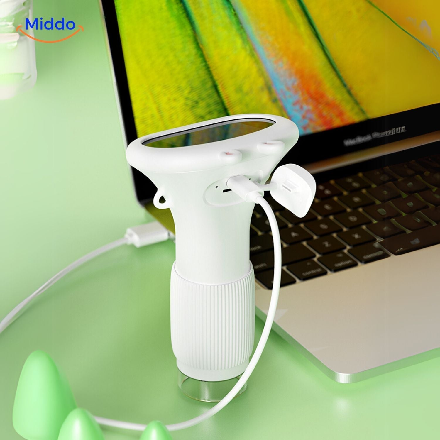 Portable microscope in action, clearly showing the intricate details of an insect wing, a captivating biology toy.
