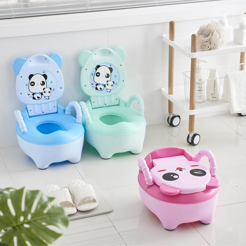 Kids portable potty training toilet chair with broad base for extra stability.